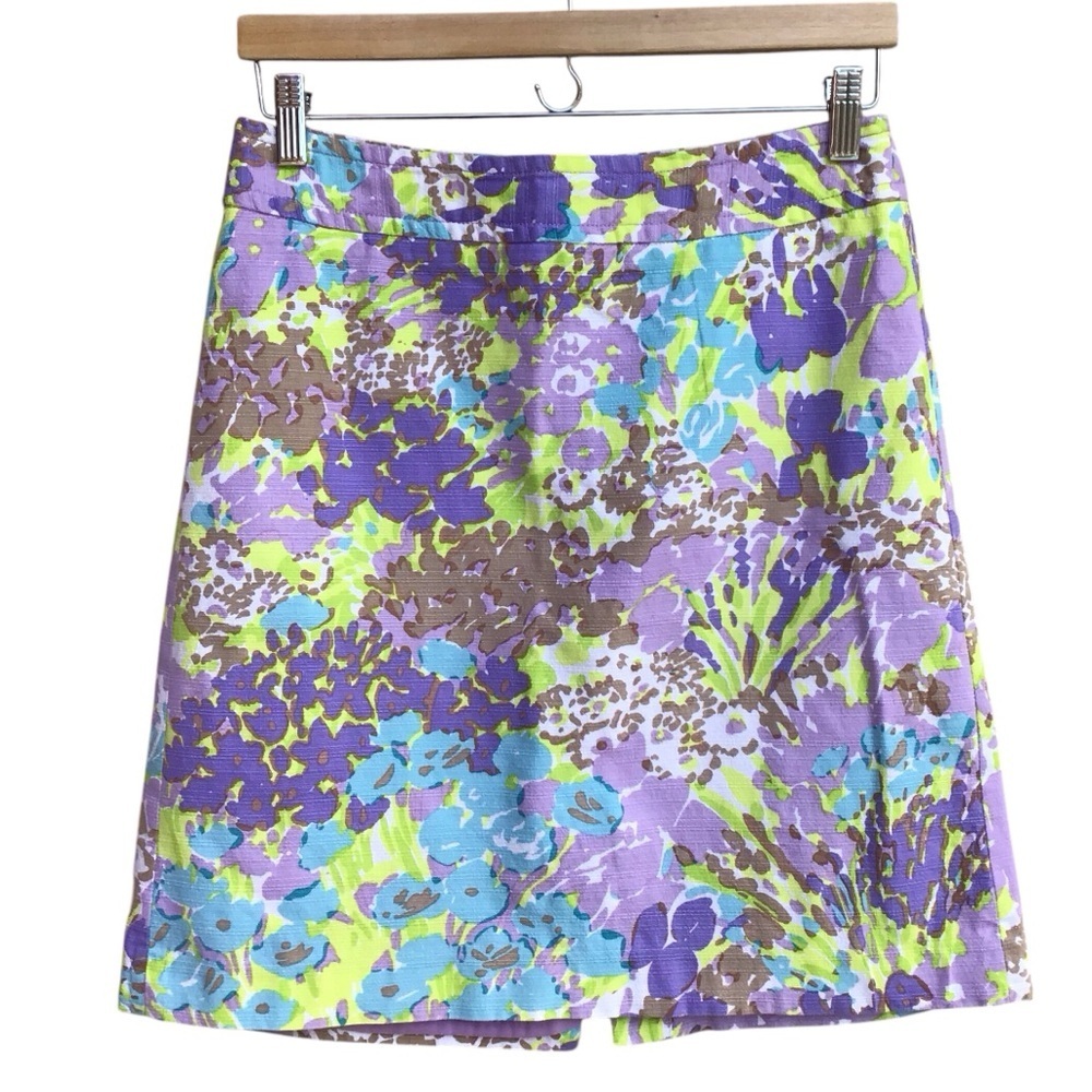 Talbots Lavender & Green Floral Cotton Spandex Skirt Size 4